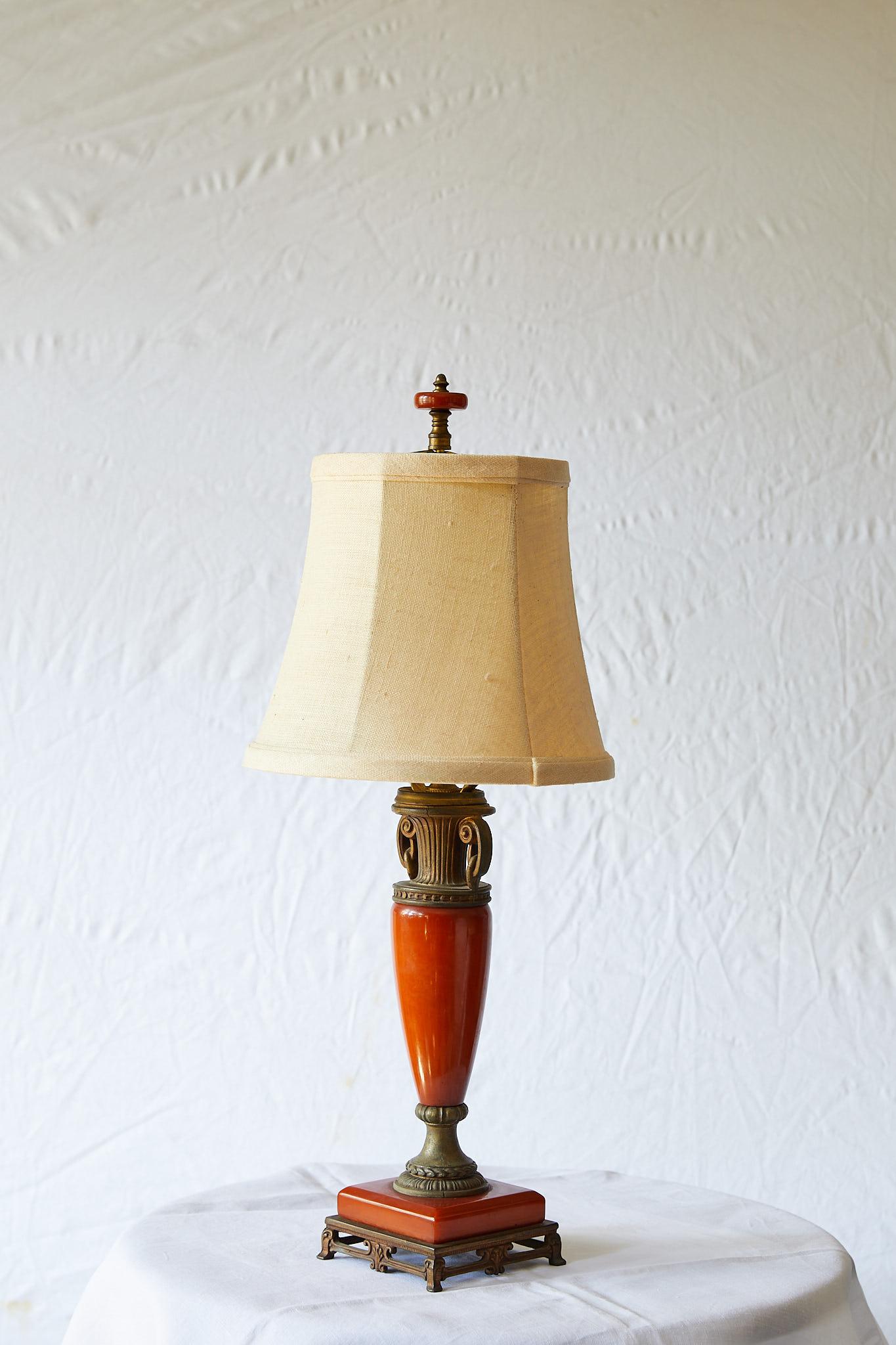 Mid-20th Century Petite Art Deco Lamp of Orange Bakelite