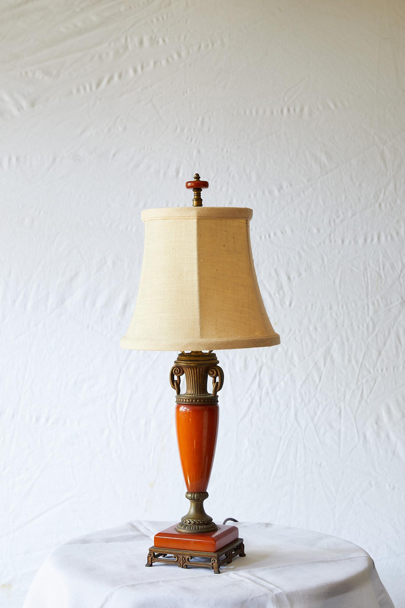 Petite Art Deco Lamp of Orange Bakelite 2