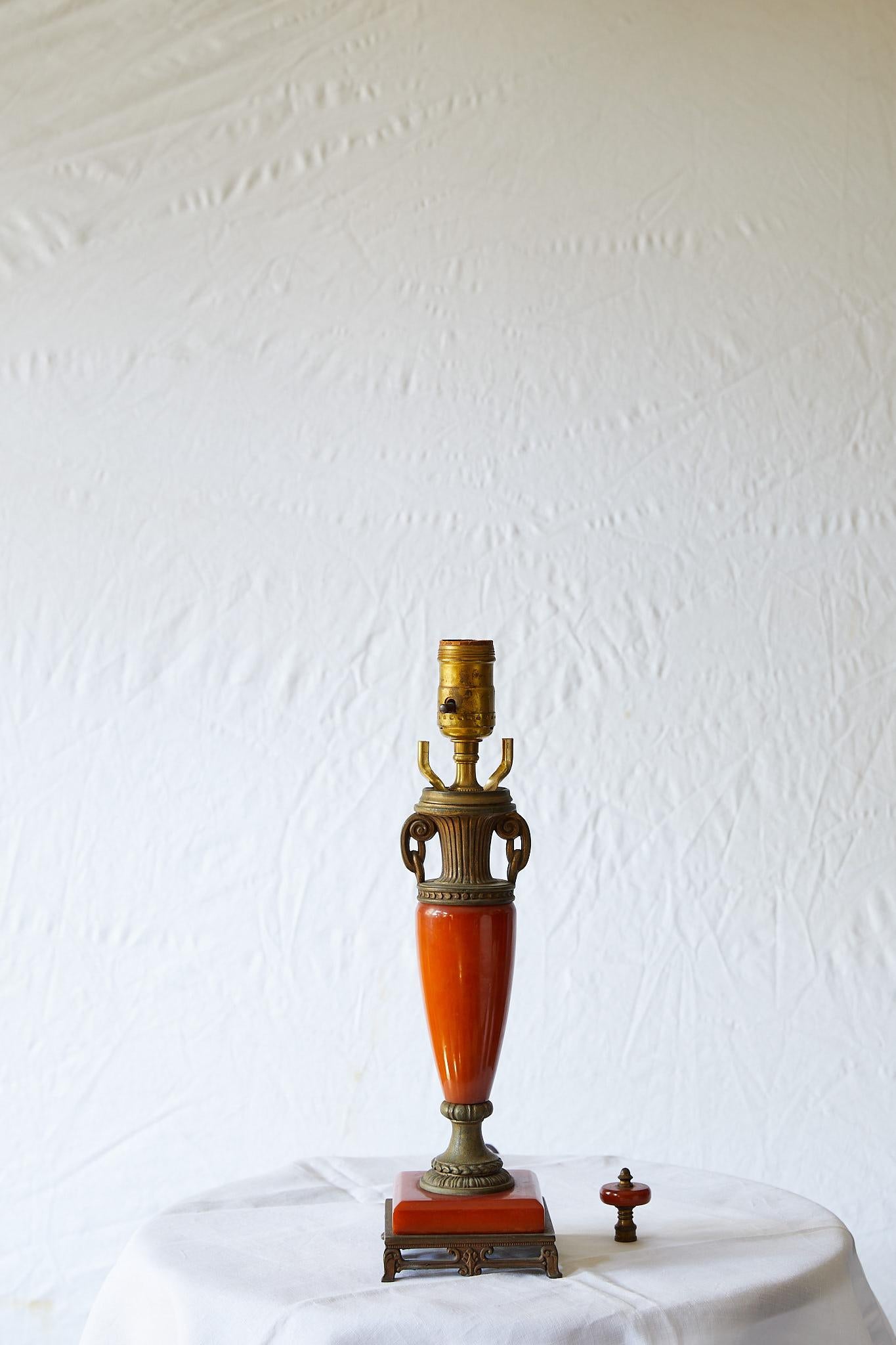 Petite Art Deco Lamp of Orange Bakelite 4