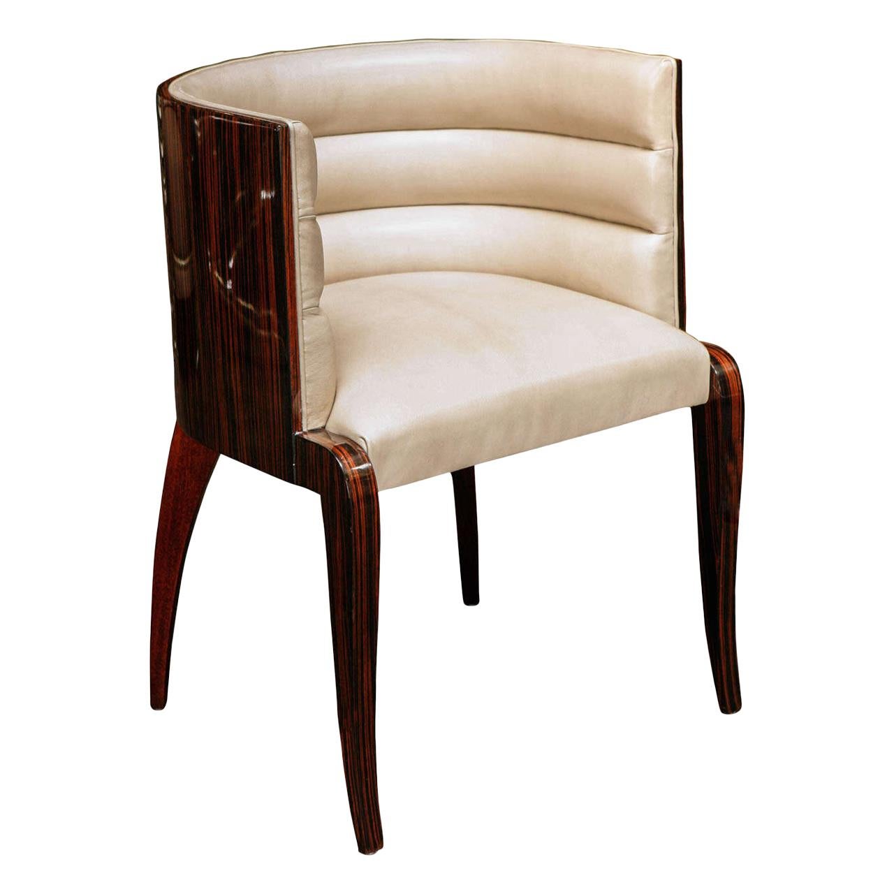Petite Art Deco Vanity Chair, Macassar Veneer, Webbed and Premium Leather