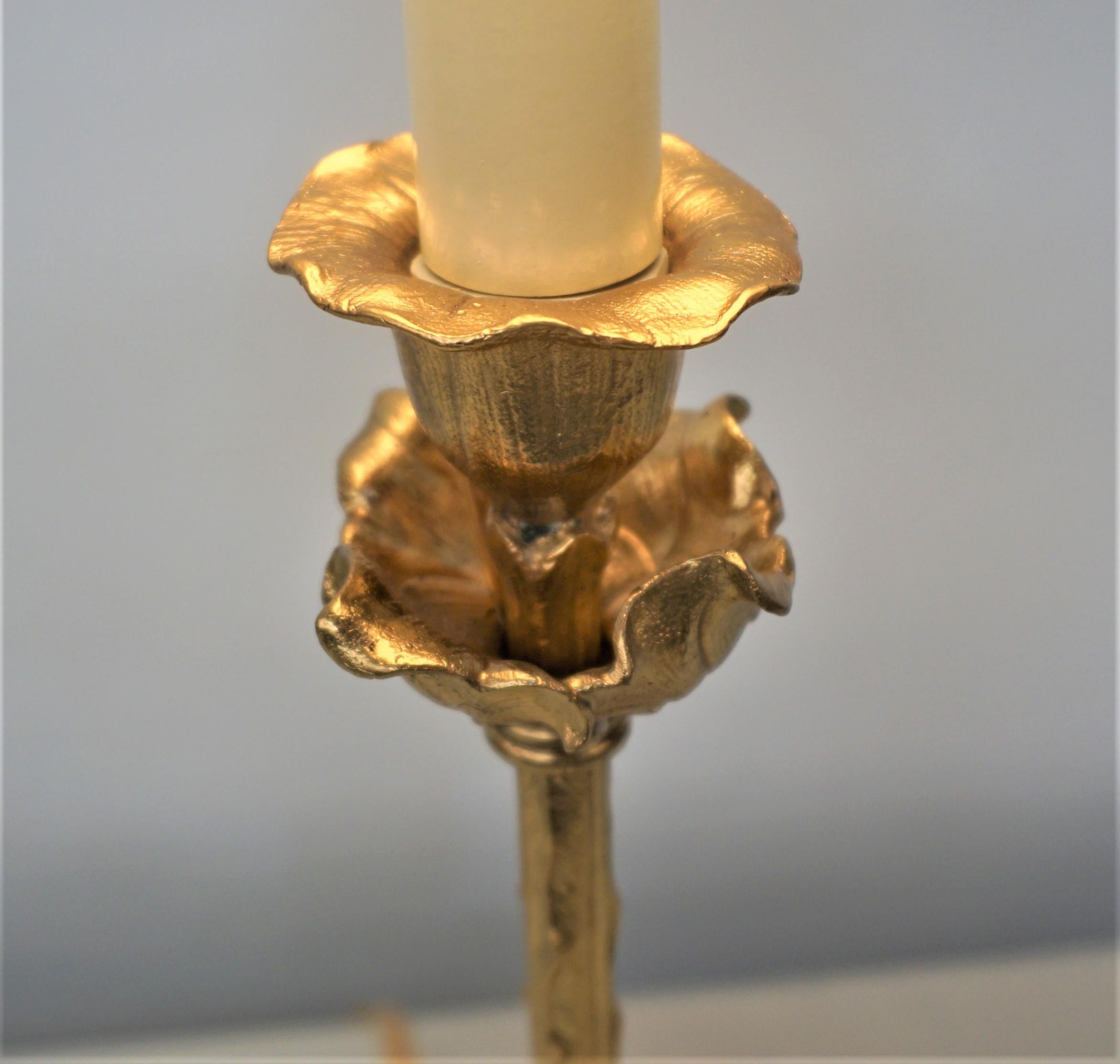 French Petite Art Nouveau Dore Bronze Candlestick Lamp