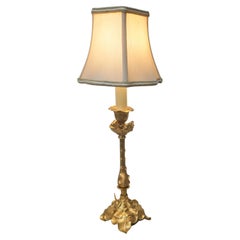 Petite Art Nouveau Dore Bronze Candlestick Lamp