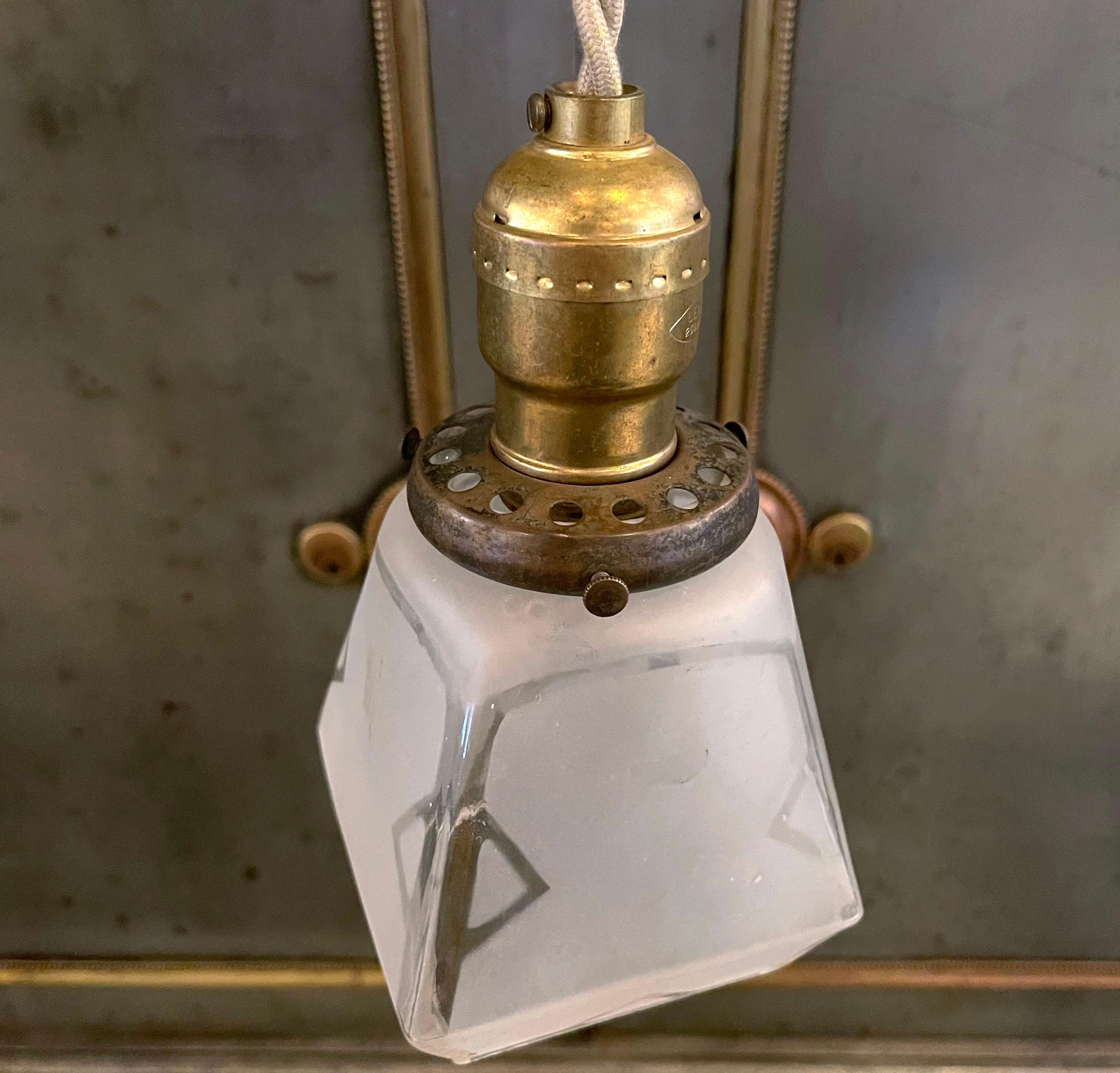 20th Century Petite Arts and Crafts Faceted Frosted Glass Pendant Light For Sale