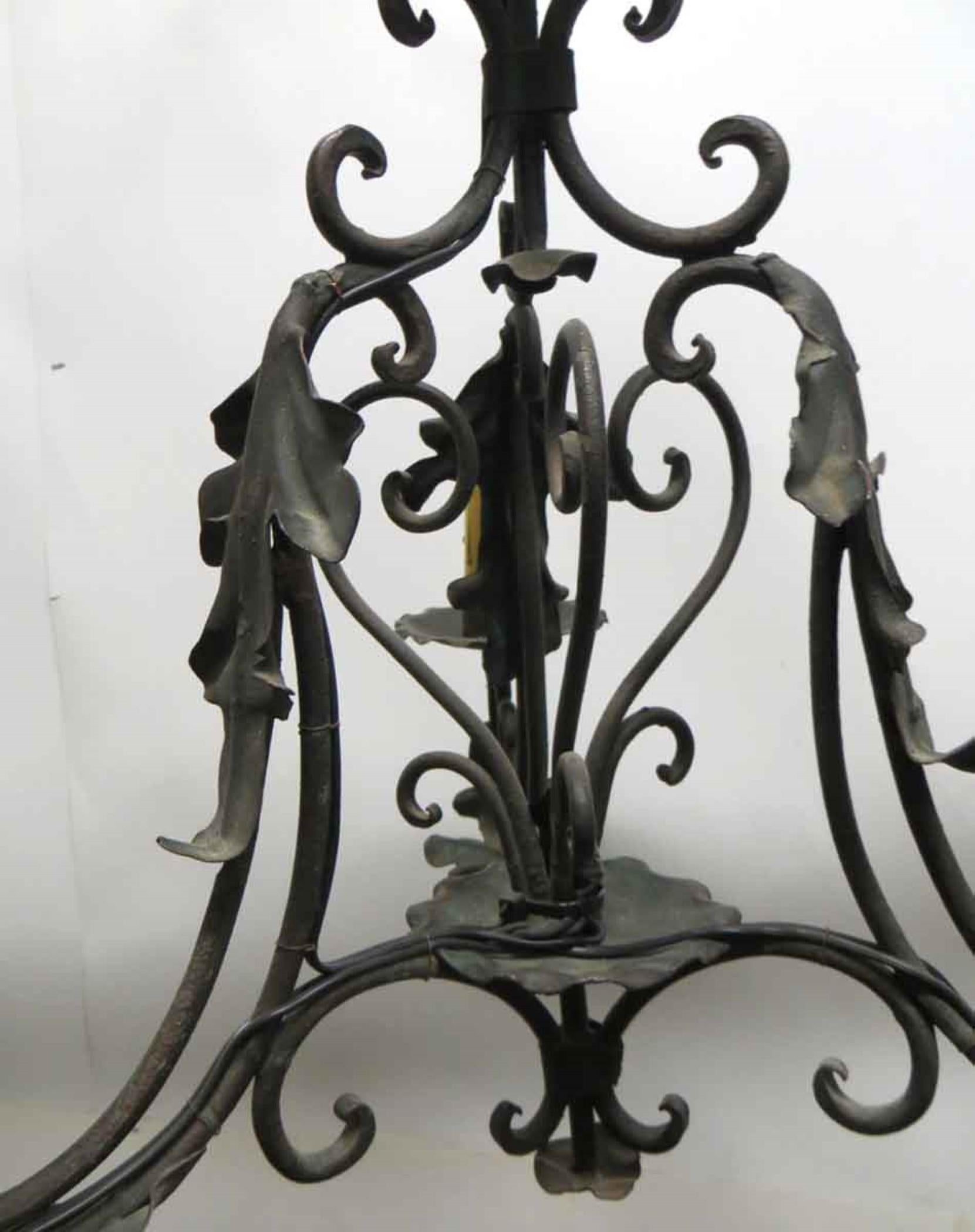 North American Petite Arts & Crafts 3-Arm Wrought Iron Chandelier