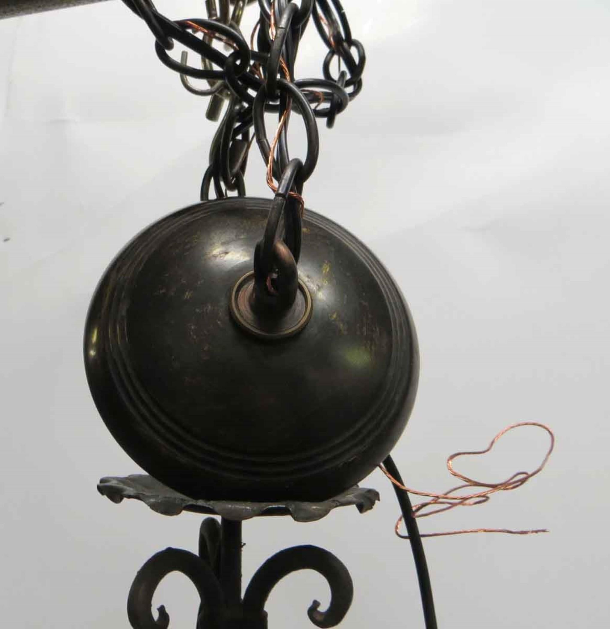 Petite Arts & Crafts 3-Arm Wrought Iron Chandelier In Good Condition In New York, NY
