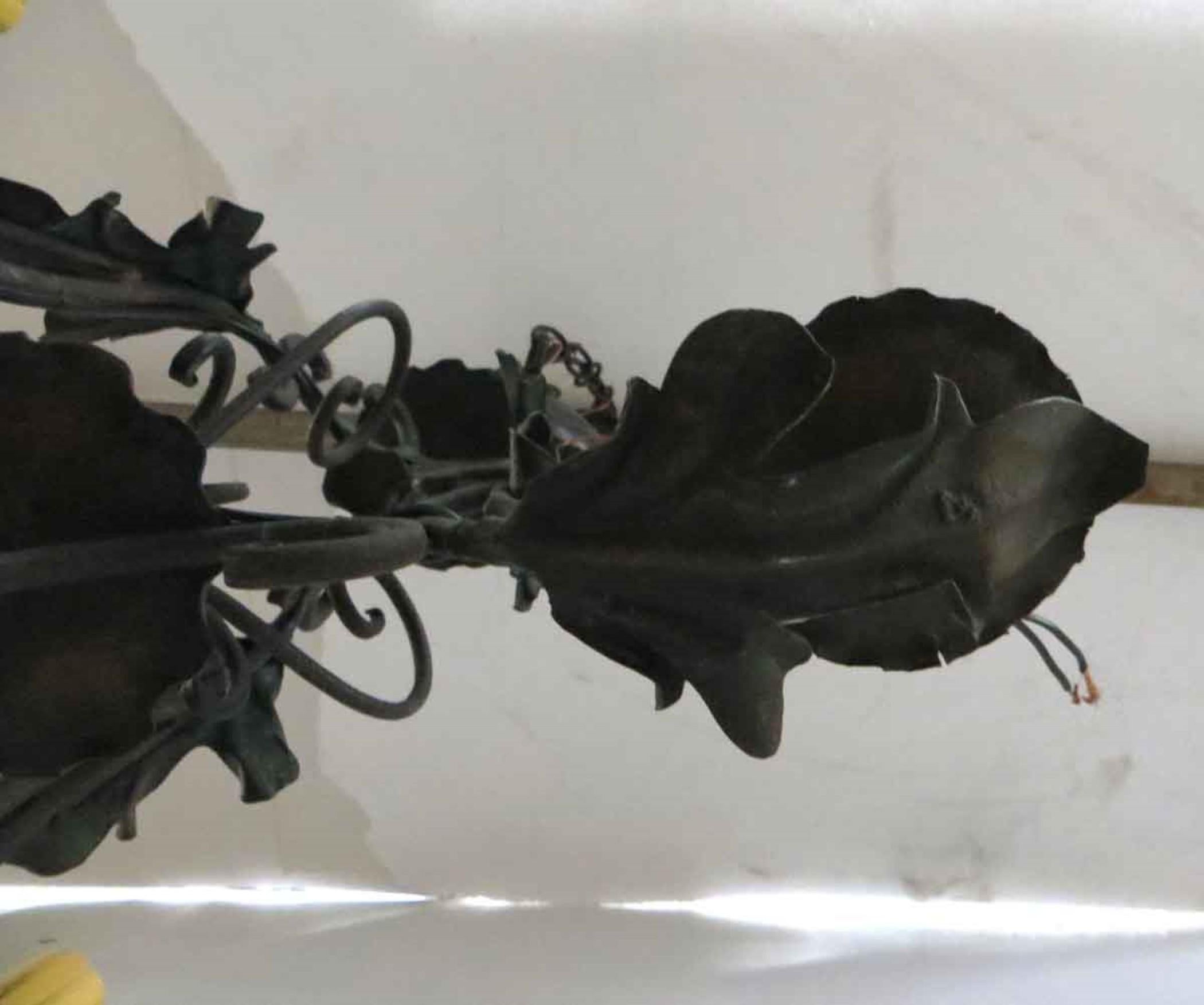 20th Century Petite Arts & Crafts 3-Arm Wrought Iron Chandelier