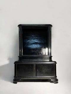 Petite Austrian Art Deco / Biedermeier Black China Cabinet Dorothy Draper Style