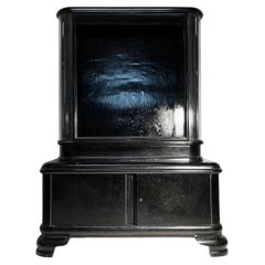 Petite Austrian Art Deco / Biedermeier Black China Cabinet Dorothy Draper Style