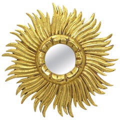 Petite Austrian Starburst Sunburst Gilded Wood Mirror, circa 1930s
