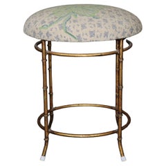 Petite Bagues Style Gilt Upholstered bench in needlepoint