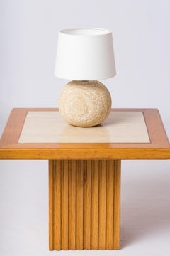 Petite Ball Shaped Gard Limestone Table Lamp - France 1970's