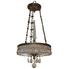 Petite Baltic French Dore Bronze Star Frosted Crystal Chandelier Fixture Pendent