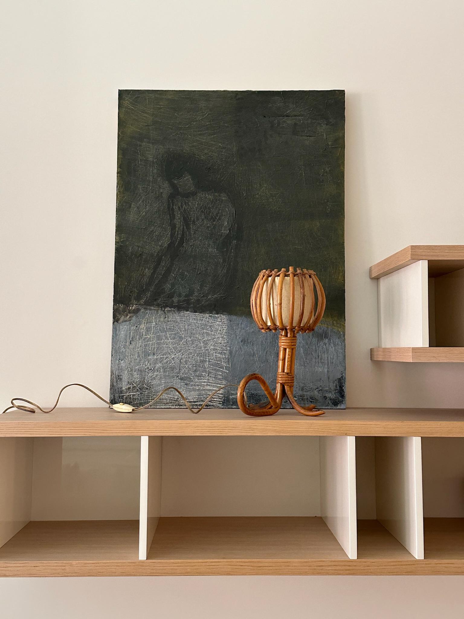 French Petite Bamboo Table Lamp by Louis Sognot For Sale