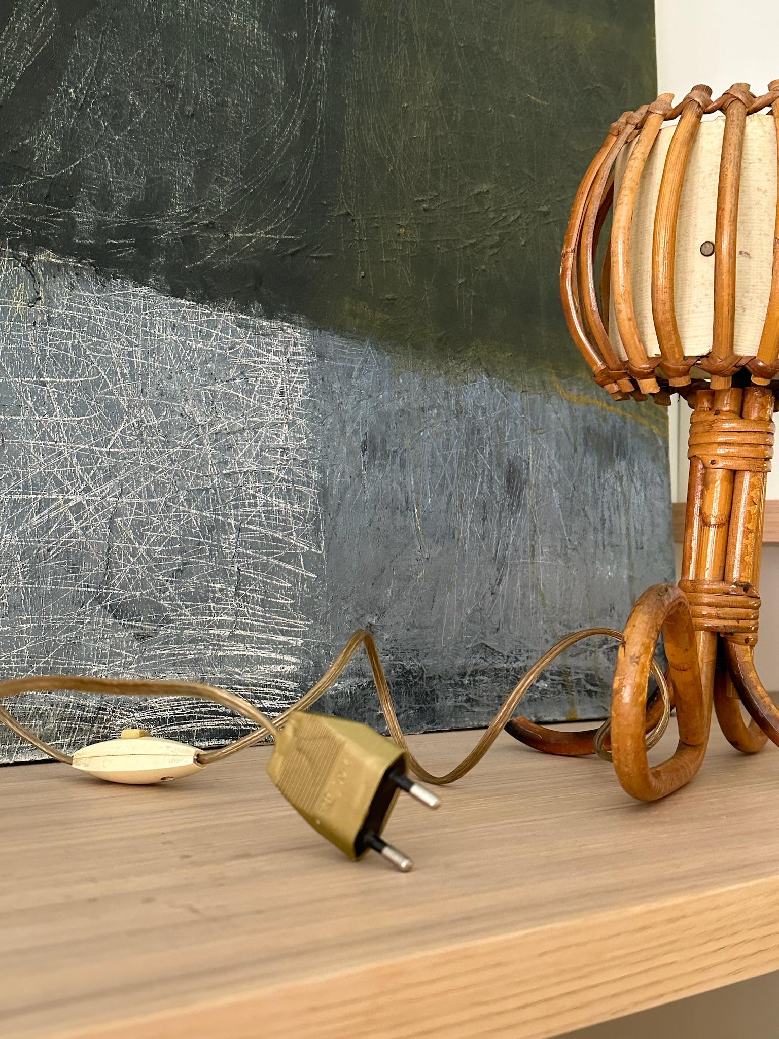 Petite Bamboo Table Lamp by Louis Sognot In Good Condition For Sale In New York, NY