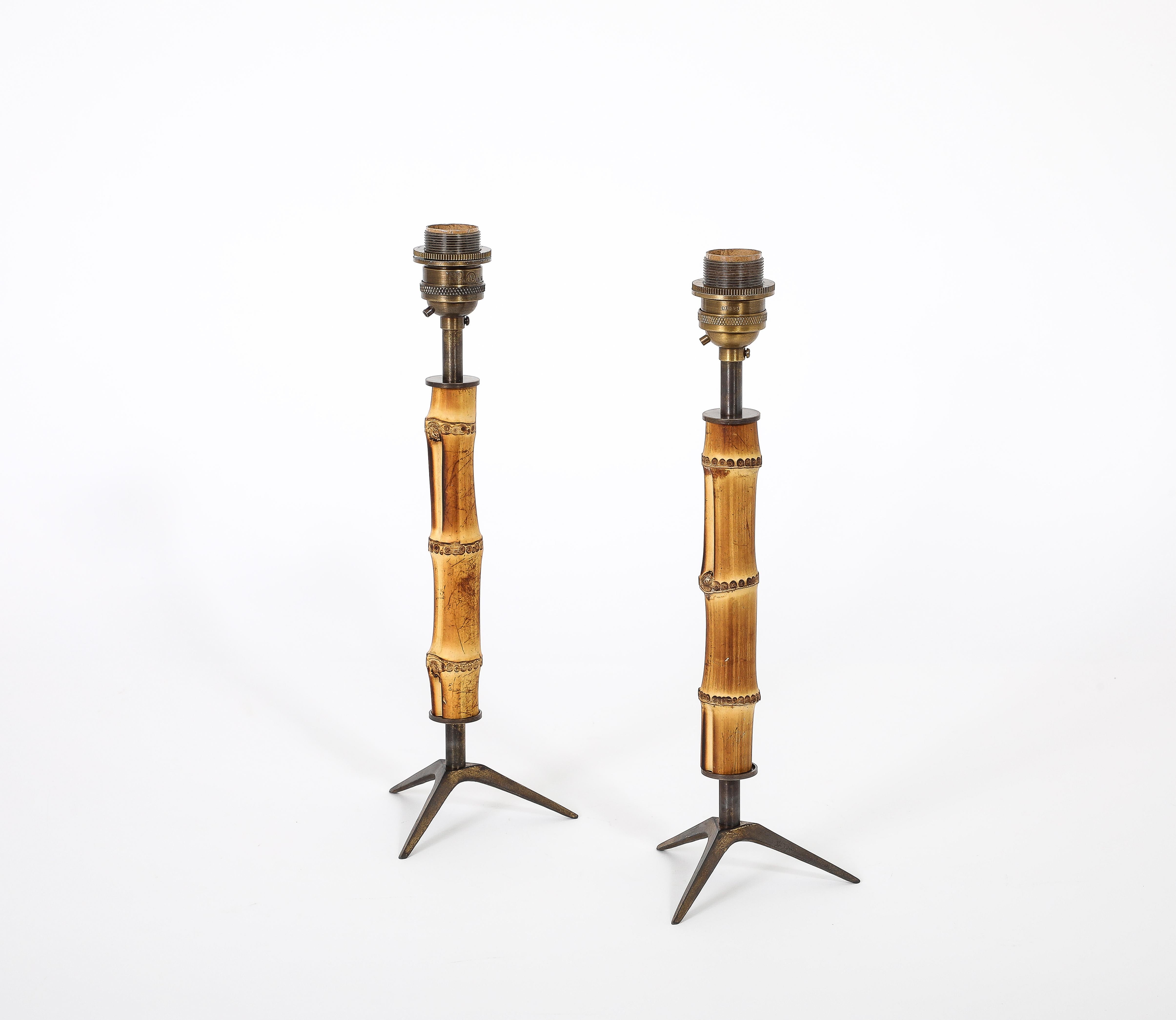 Pequeñas lámparas de mesa de bambú, Francia Años 50 en venta 4