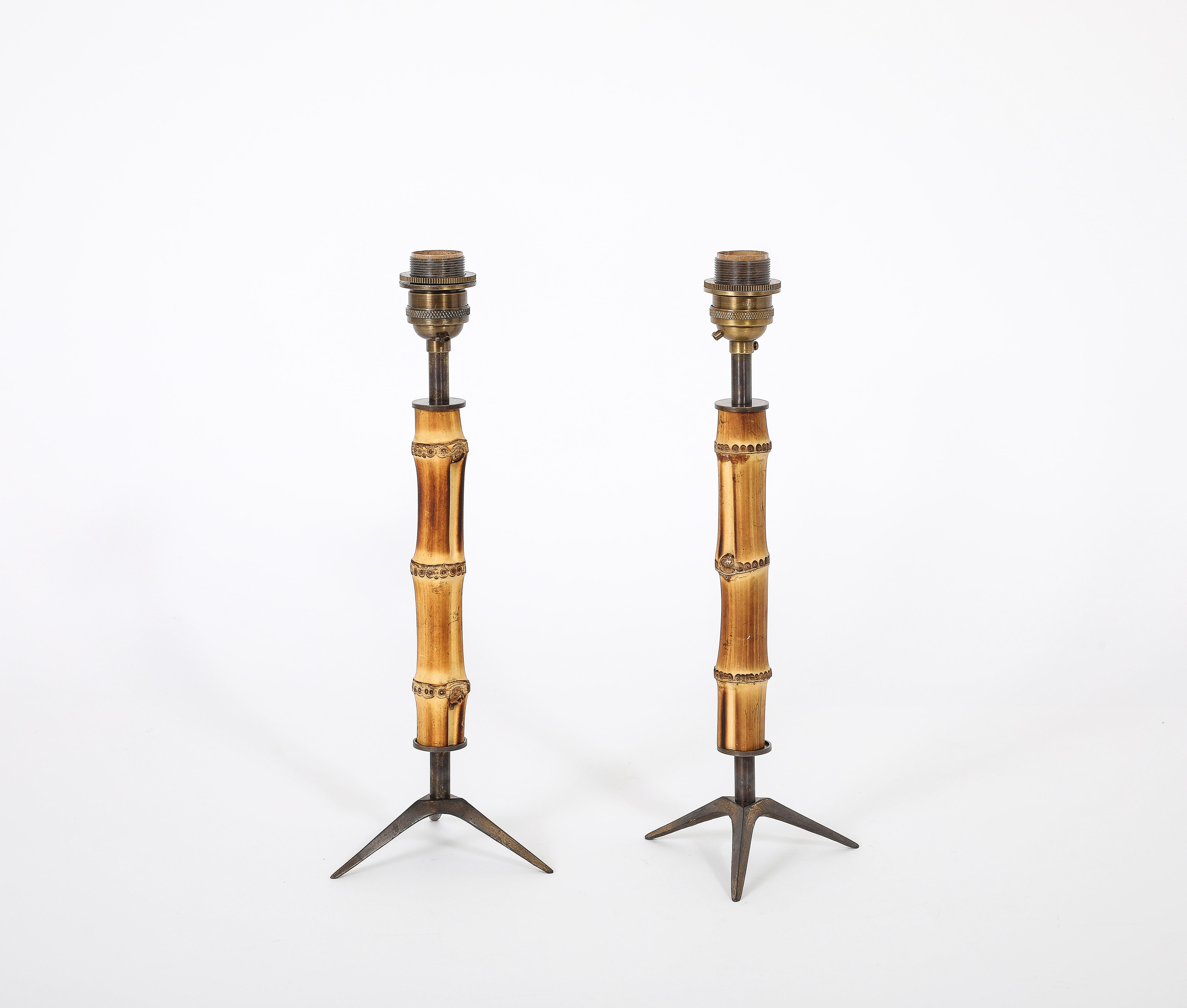 Petite Bamboo Table Lamps, France 1950's For Sale 8