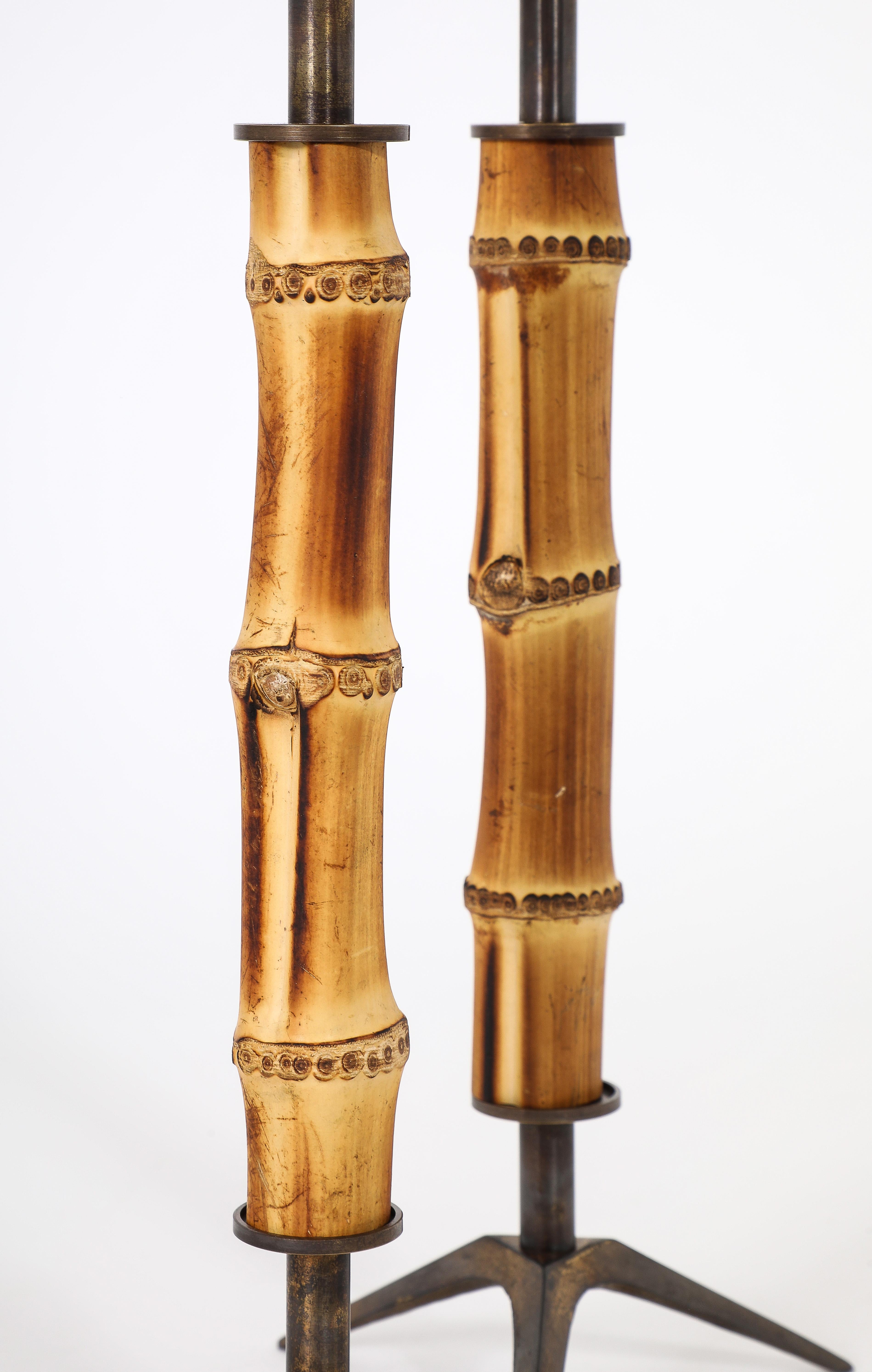Pequeñas lámparas de mesa de bambú, Francia Años 50 en venta 9