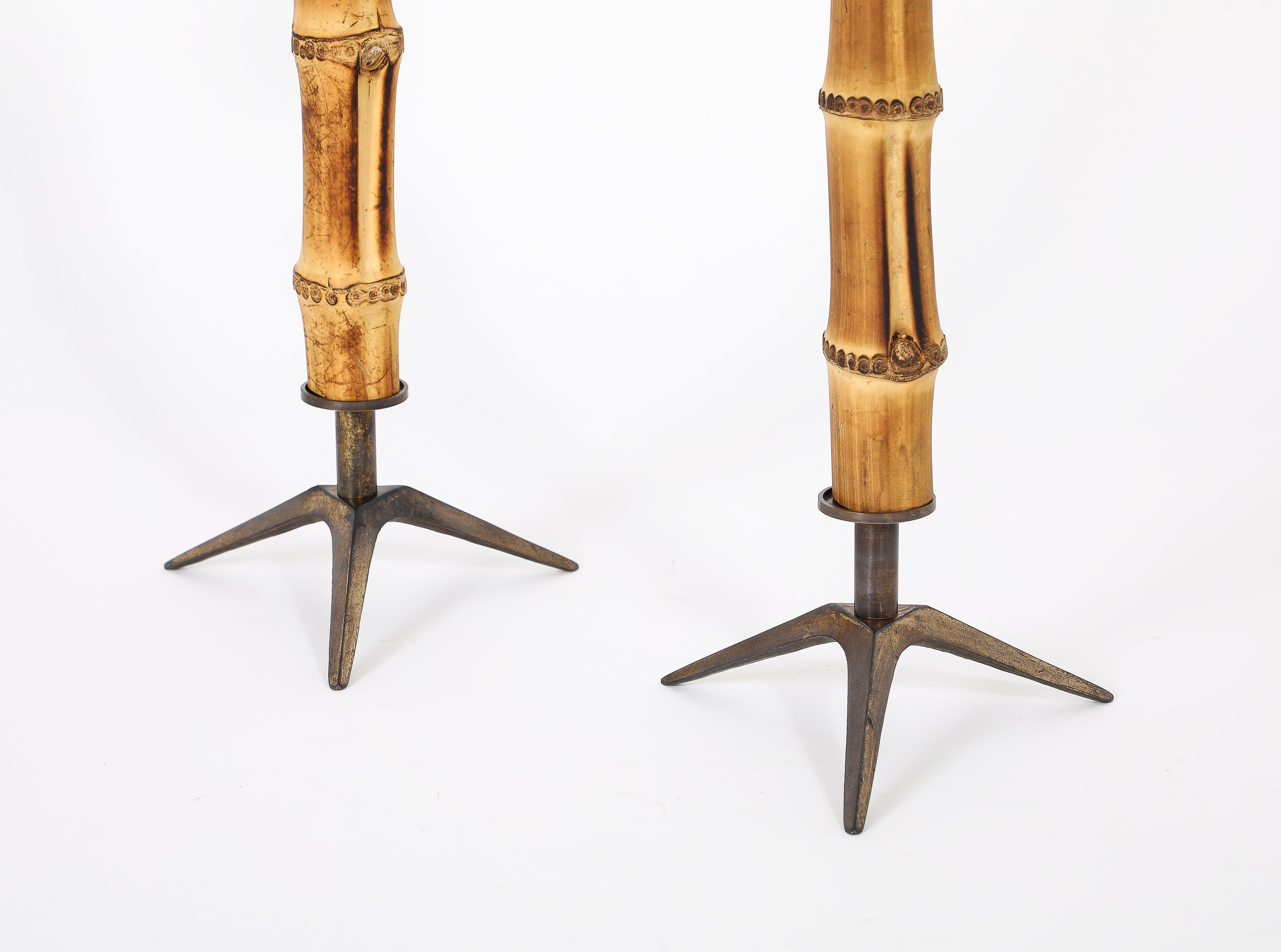 Pequeñas lámparas de mesa de bambú, Francia Años 50 en venta 1