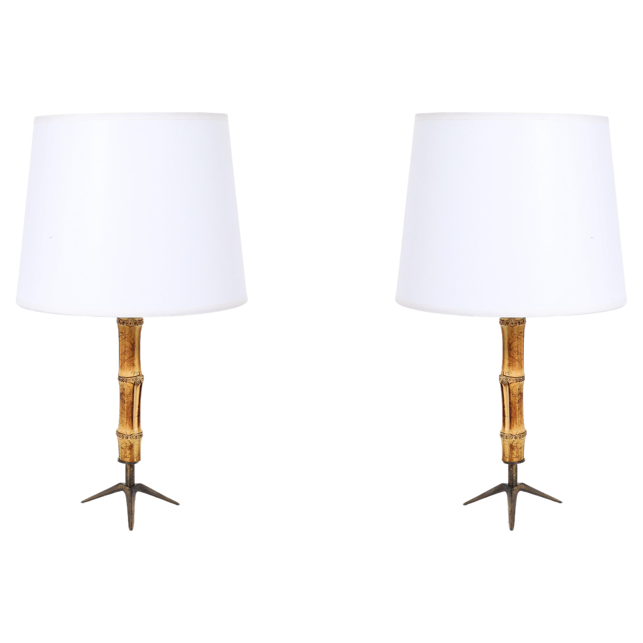 Petite Bamboo Table Lamps, France 1950's For Sale