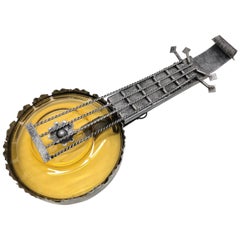 Kleine Banjo-Wandleuchter aus Schmiedeeisen und Glas, Vintage, 1970er Jahre