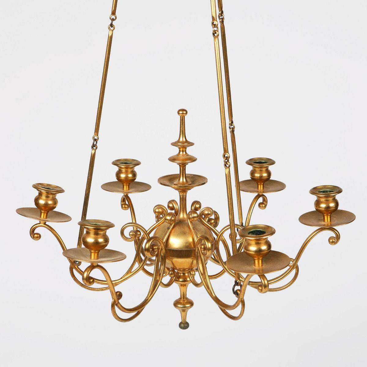 Laiton Petit lustre de style baroque, attribué à Skultuna, Suède en vente