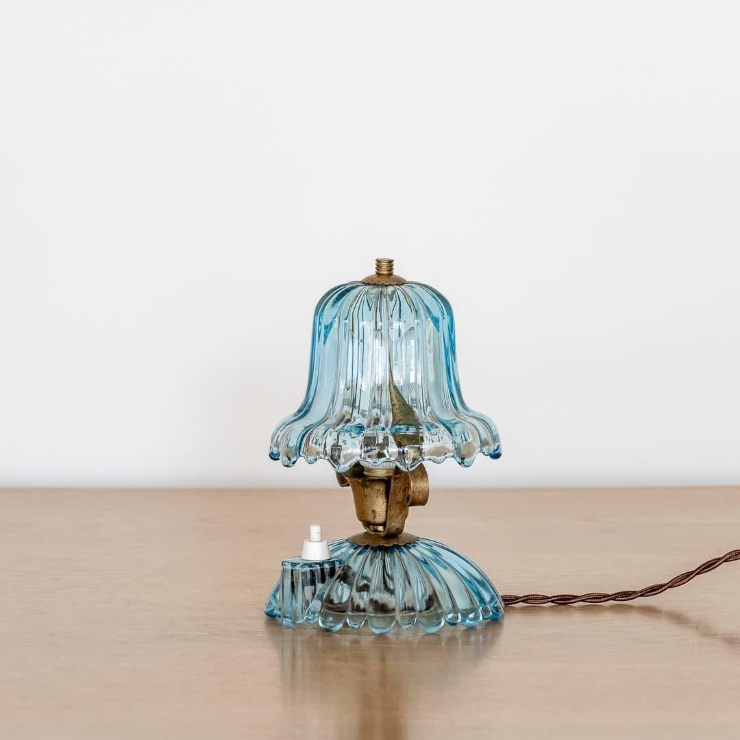 20th Century Petite Barovier Glass and Brass Lamp For Sale