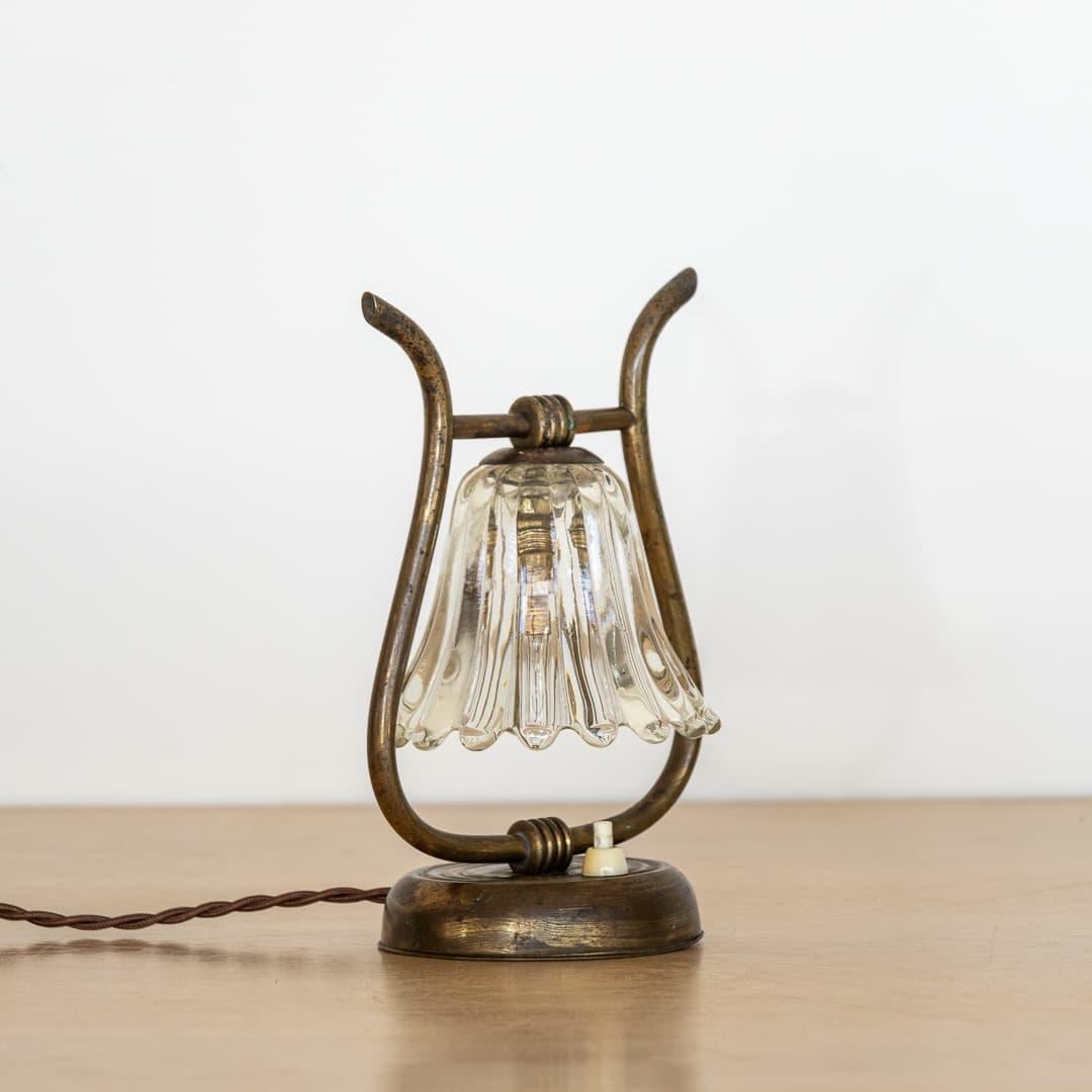 20th Century Petite Barovier Glass and Brass Lamp