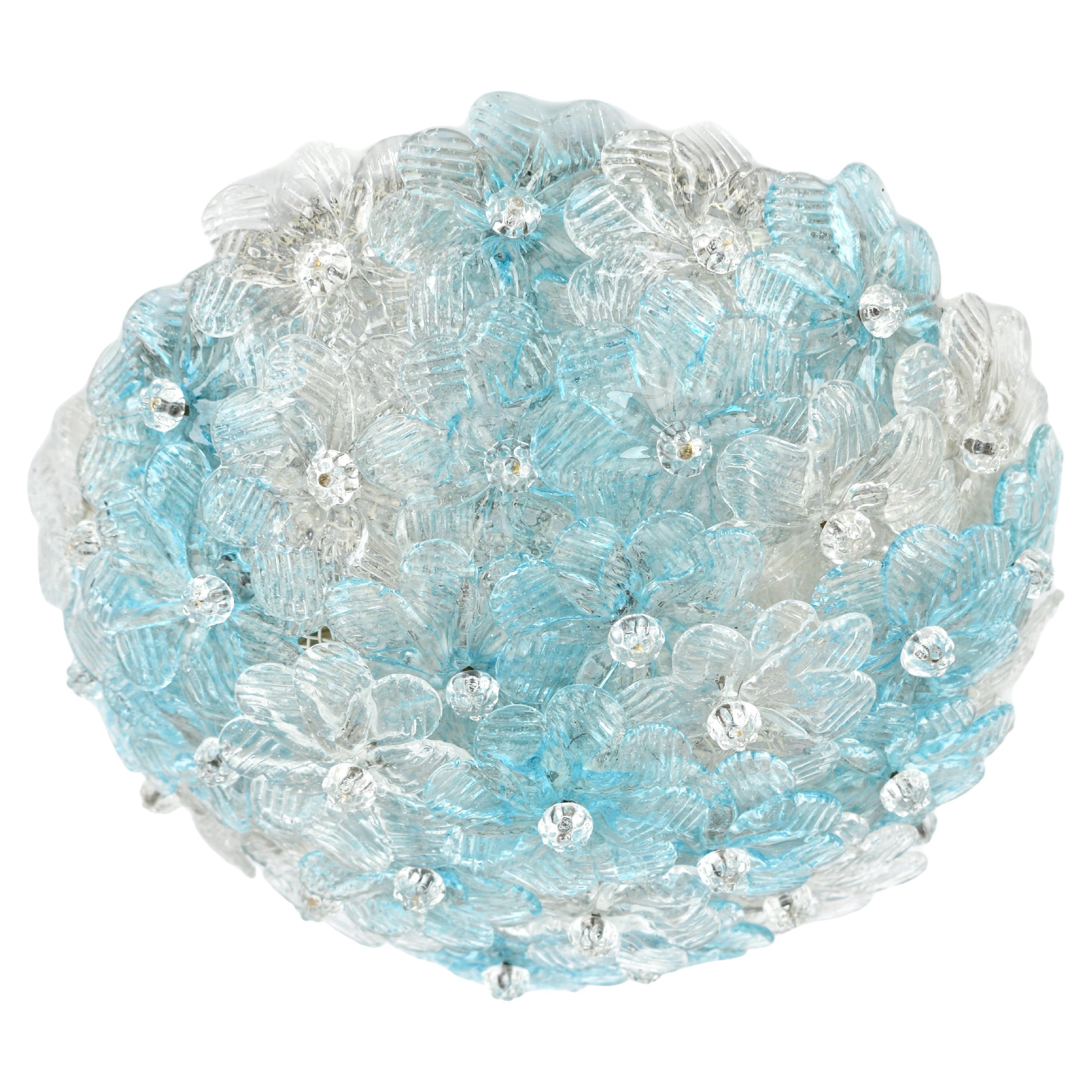 Petite Barovier Toso Cesta de flores de cristal de Murano azul y claro, años 50 en venta