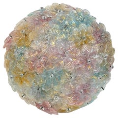 1950s Petite Flush Mount Chandelier by Barovier&Toso, Crystal Flowers