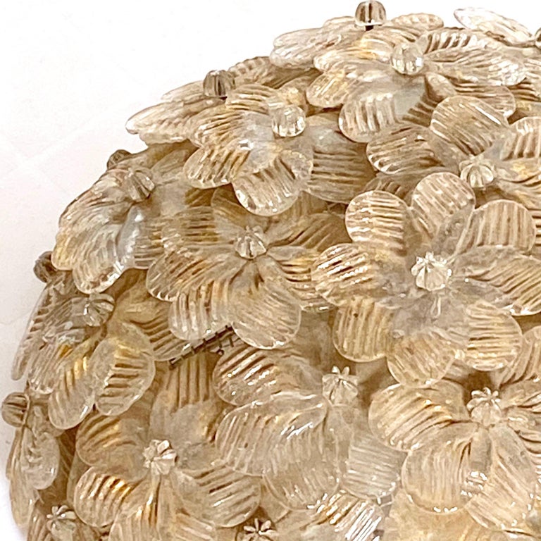 Mid-20th Century Petite Barovier Toso Flushmount Murano Glass Gold and Ice Flowers Basket, 1950s For Sale