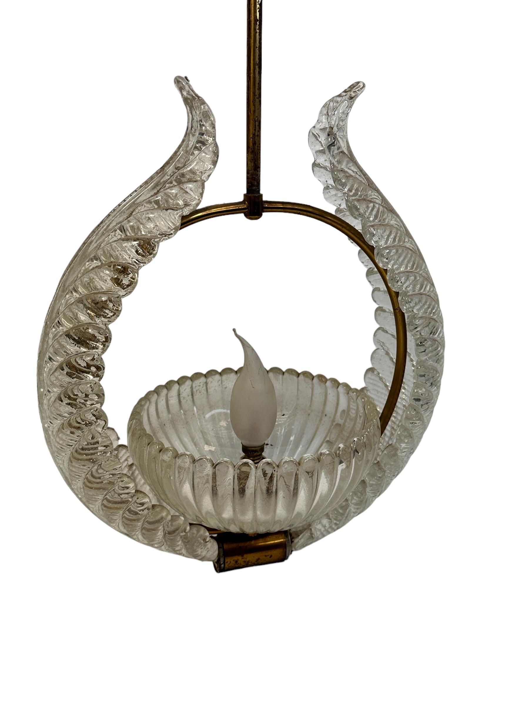 Petite Barovier Toso Pendant Light Chandelier Murano Glass Basket, 1950s 3