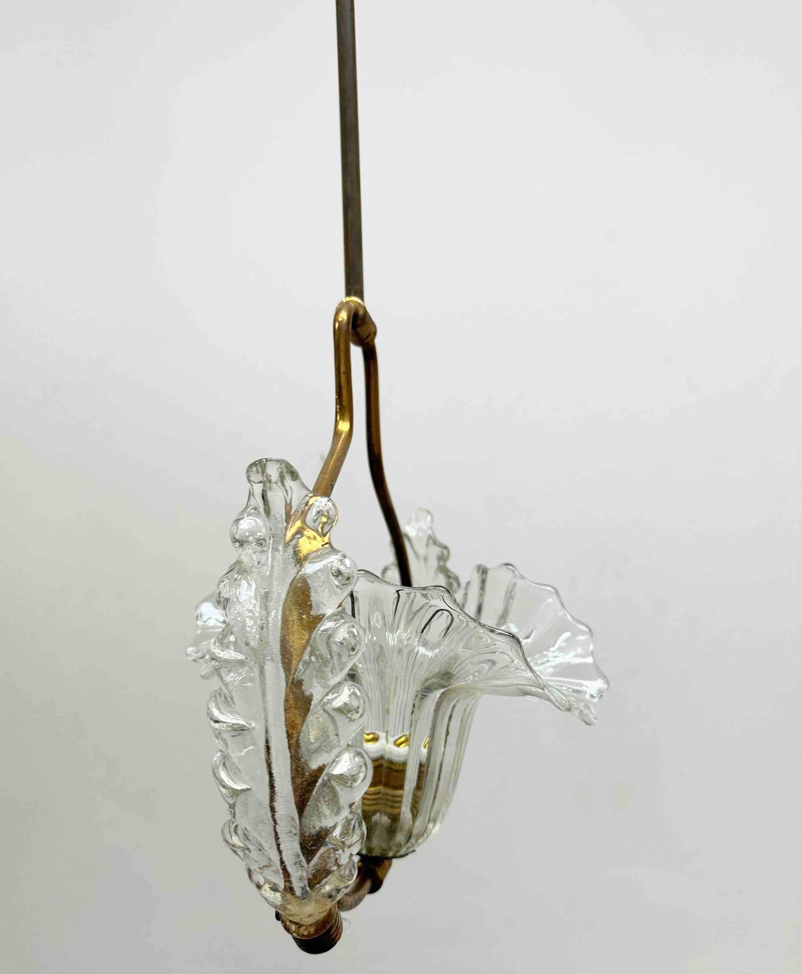 Petit lustre à suspension Barovier Toso en verre de Murano, années 1950 en vente 4