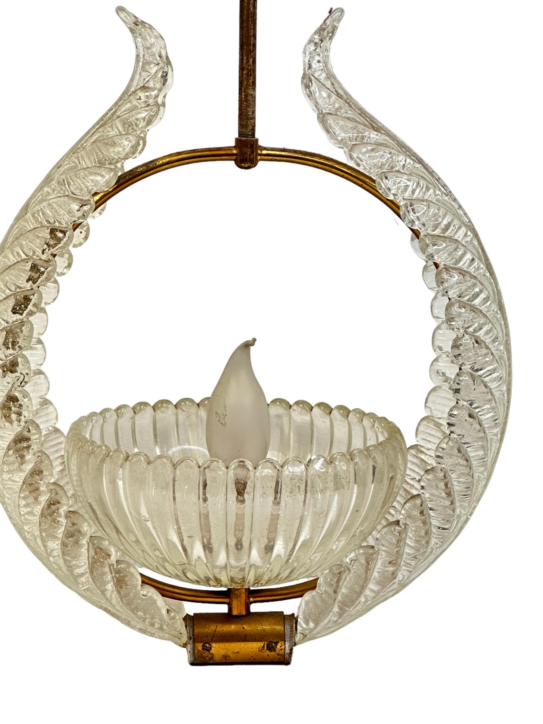 Italian Petite Barovier Toso Pendant Light Chandelier Murano Glass Basket, 1950s For Sale