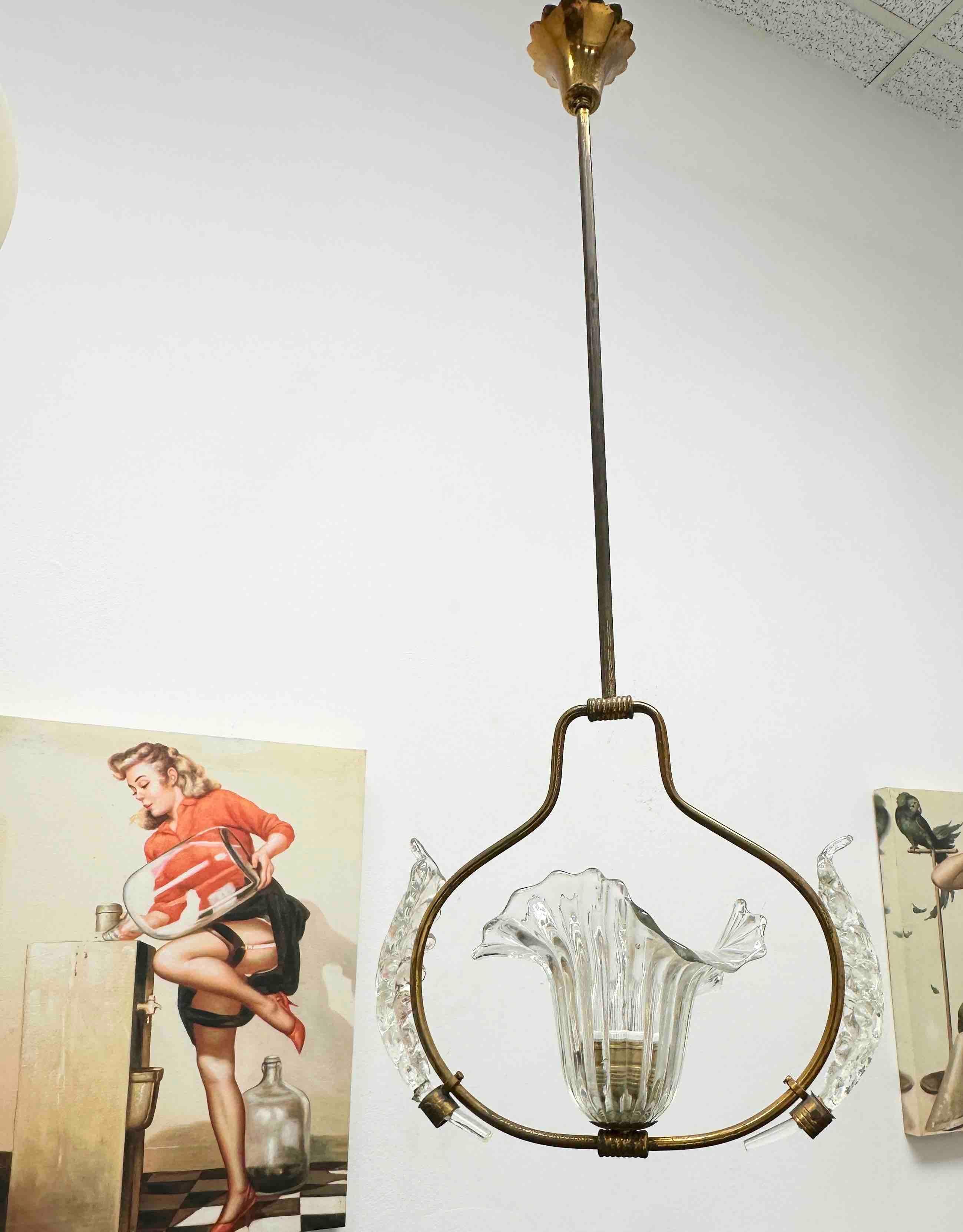 Petit lustre à suspension Barovier Toso en verre de Murano, années 1950 Bon état - En vente à Nuernberg, DE
