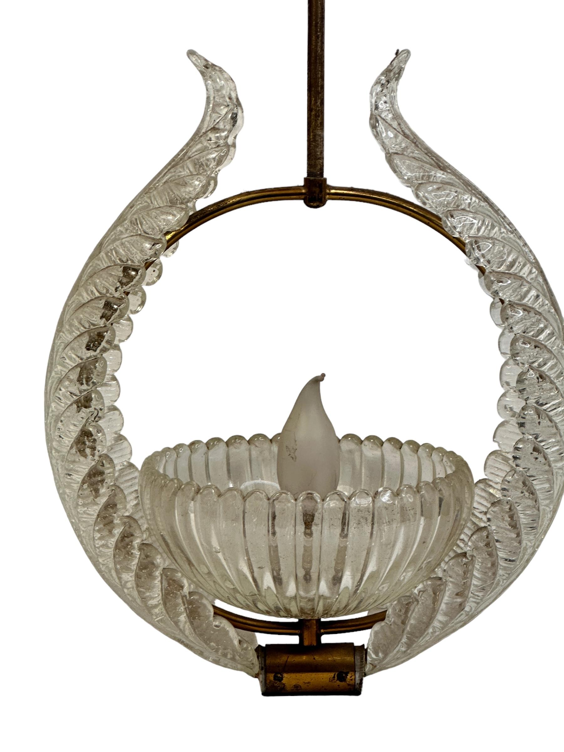 Petite Barovier Toso Pendant Light Chandelier Murano Glass Basket, 1950s In Good Condition In Nuernberg, DE