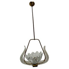 Petite Barovier Toso Pendant Light Chandelier Murano Glass Basket, 1950s