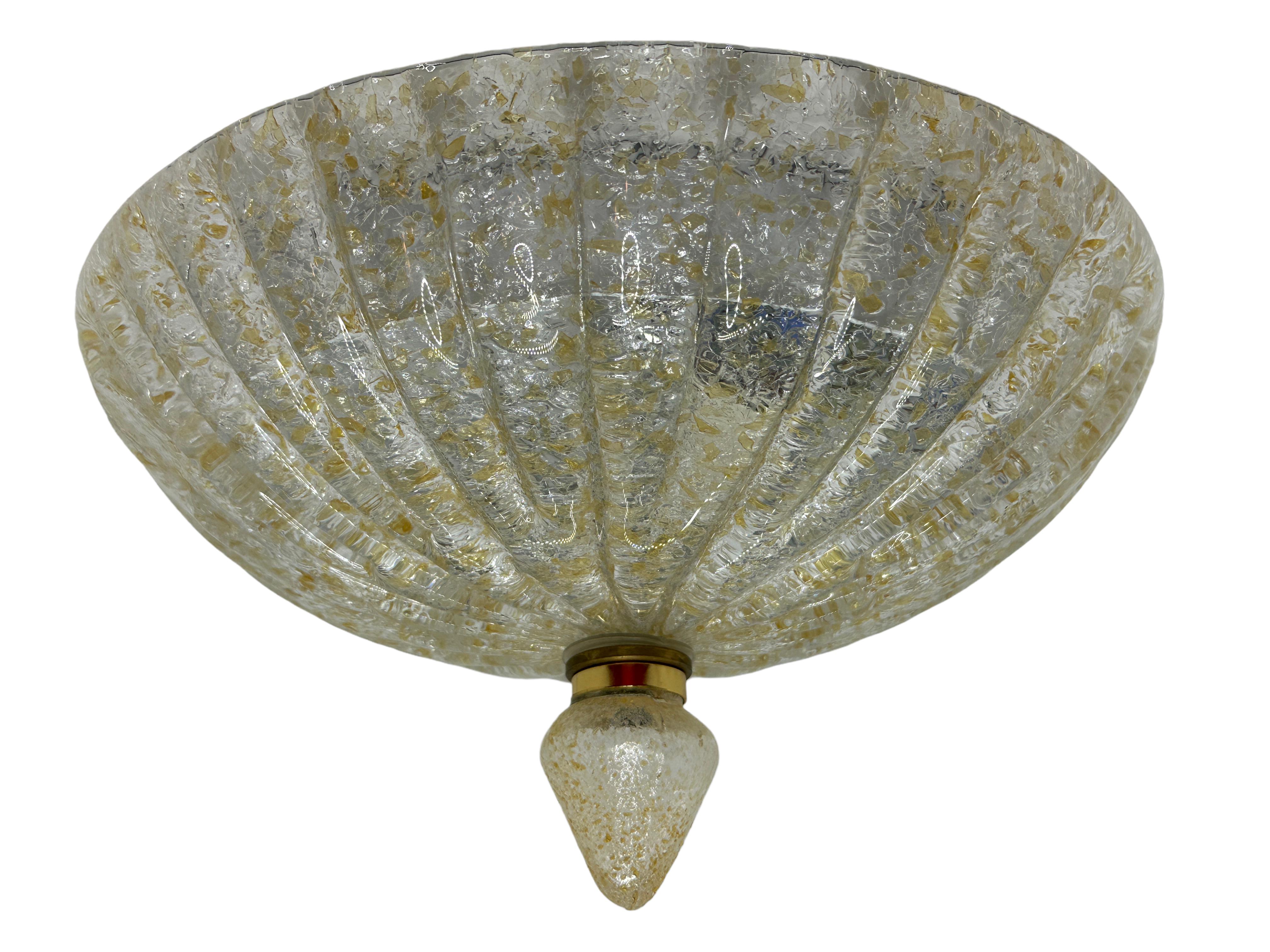 Mid-Century Modern Petite Barovier Toso Style Mid-Century Murano Glass Flush Mount 1960 Italy For Sale
