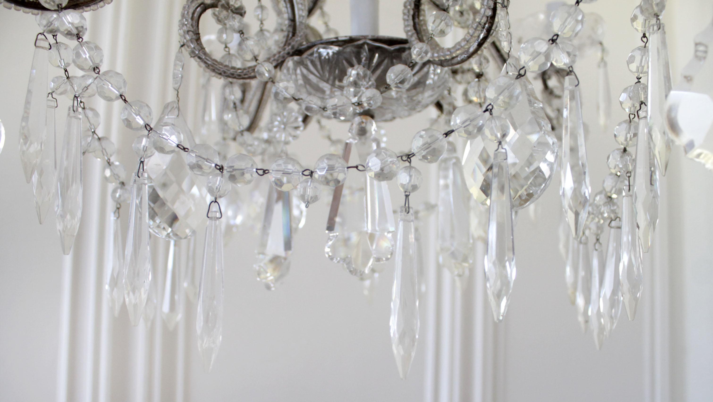 Petite Beaded Arm Silver Finish Chandelier In Good Condition In Brea, CA