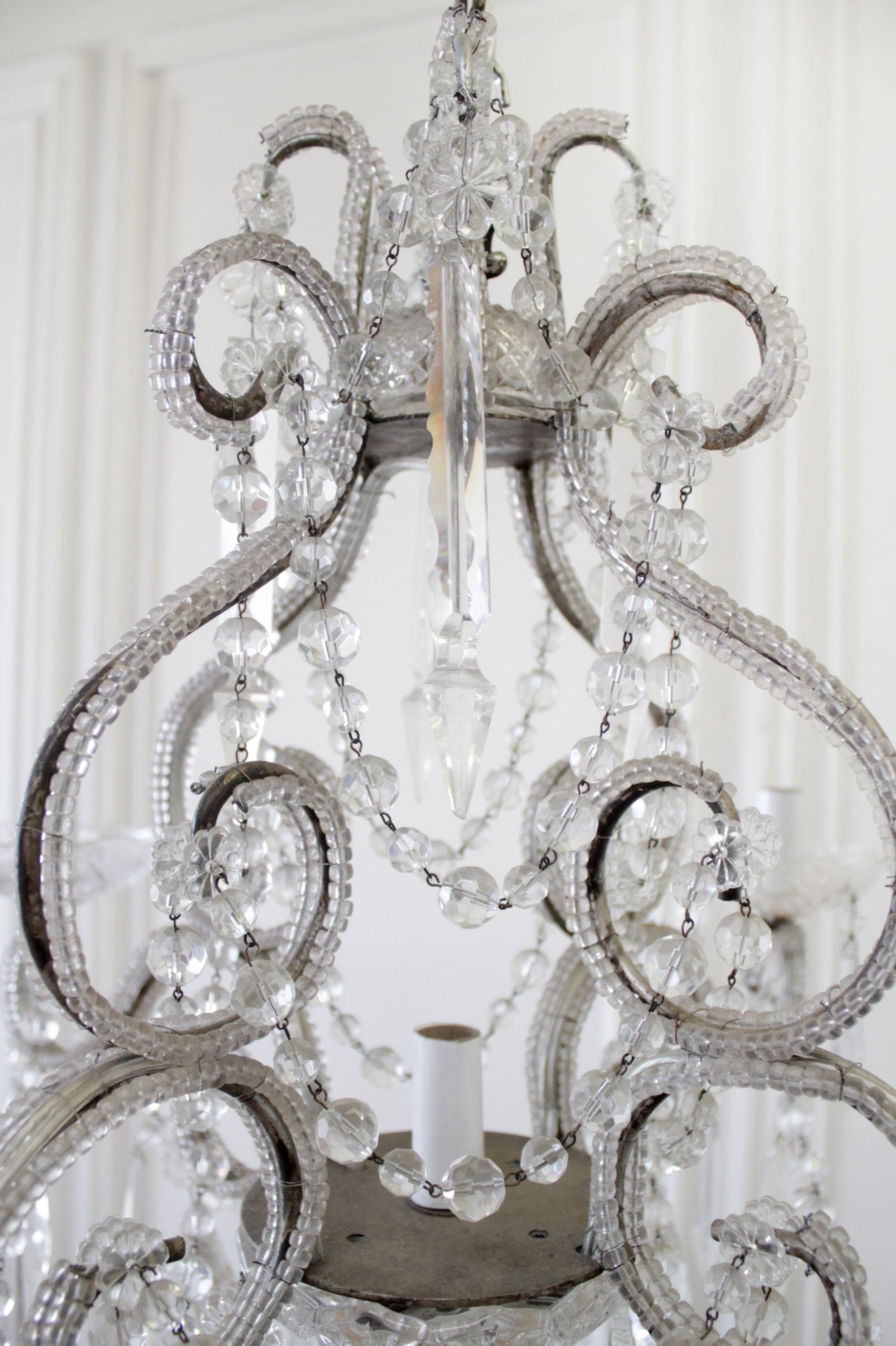 Contemporary Petite Beaded Arm Silver Finish Chandelier