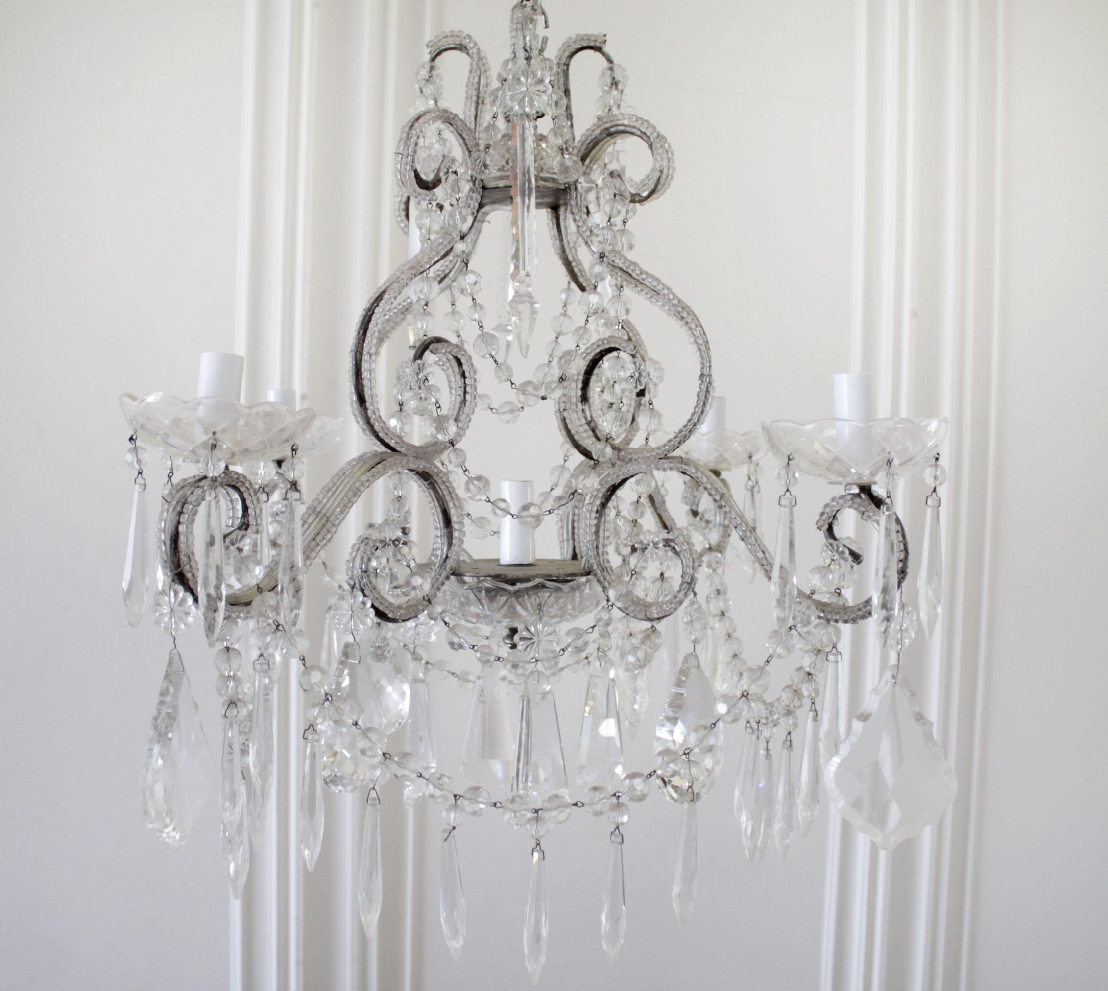 Petite Beaded Arm Silver Finish Chandelier 1