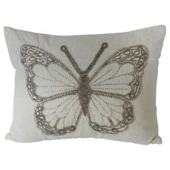 Petite Beaded "Butterfly" White Linen Decorative Pillow by Kim Seybert