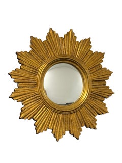 Petite Belgium Starburst Sunburst Gilded Composition Convex Mirror, 1960s