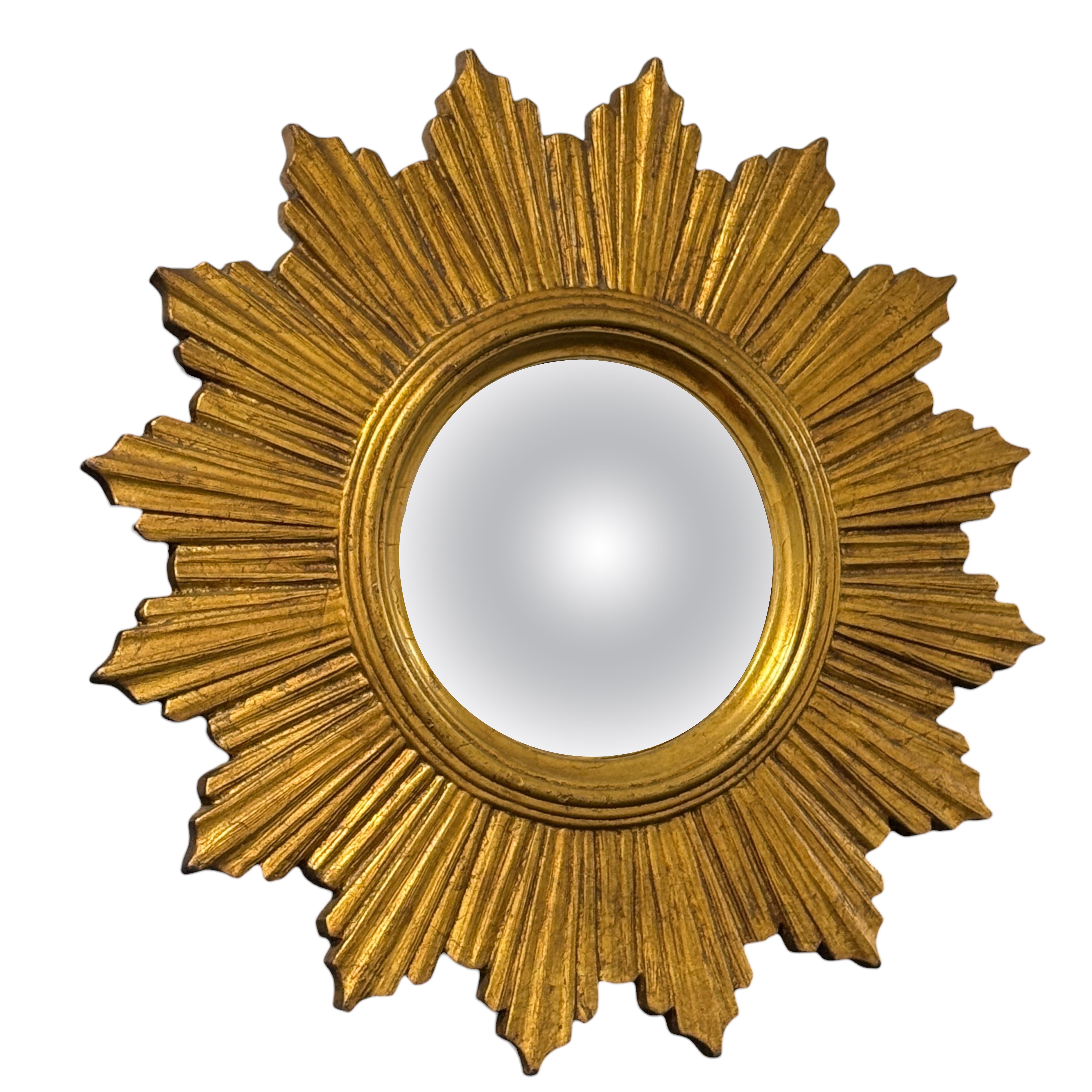 Petit miroir convexe de style « Starburst » ou « Sunburst » en métal doré, Belgique, années 1960 en vente