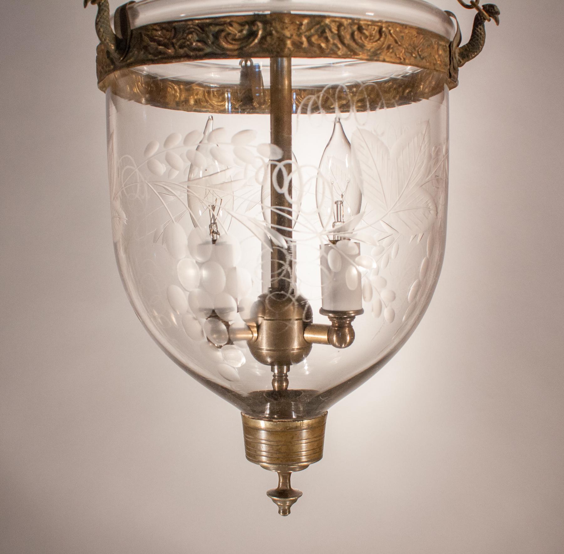 Victorian Petite Bell Jar Lantern with Grape Leaf Etching