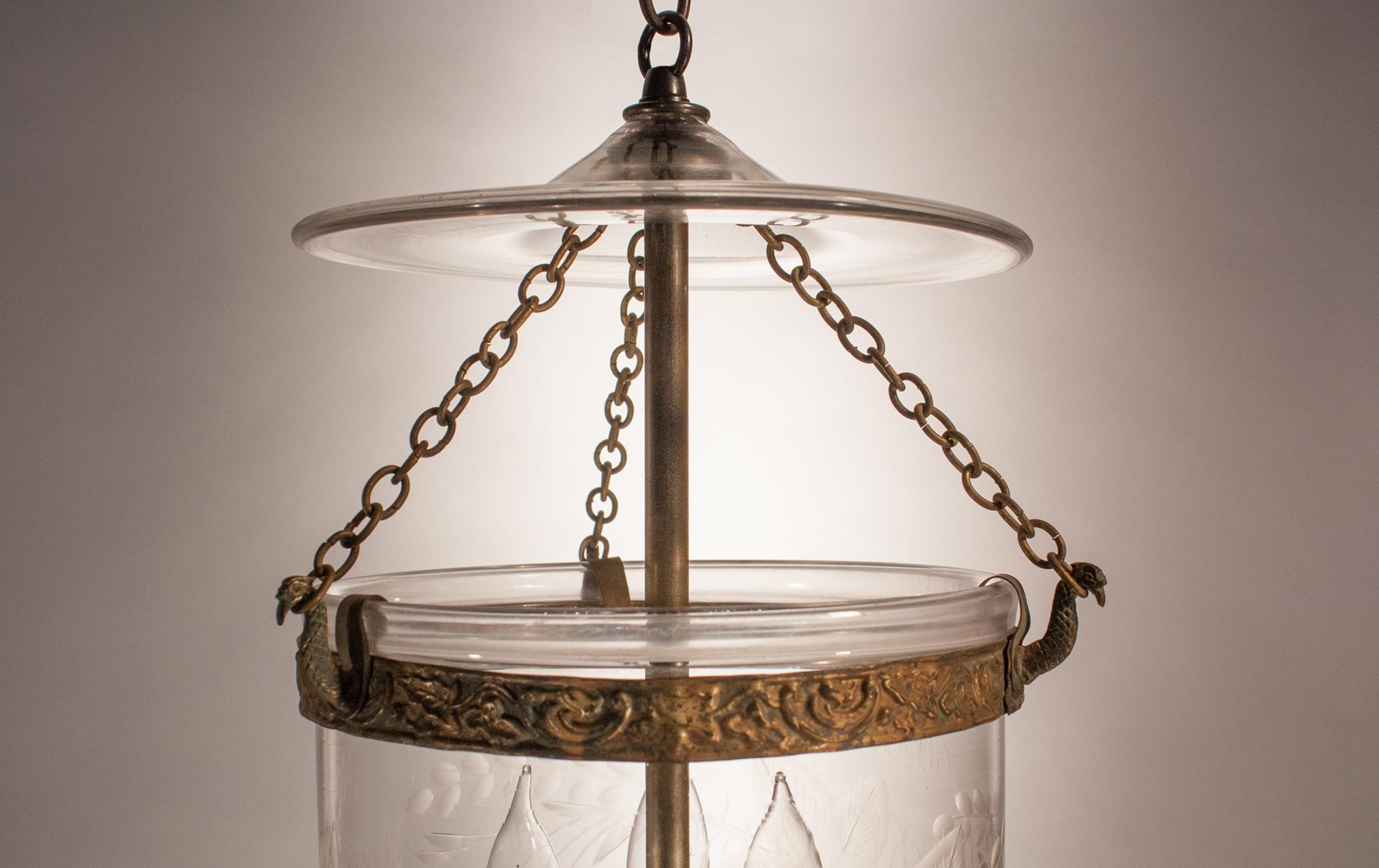 Glass Petite Bell Jar Lantern with Grape Leaf Etching