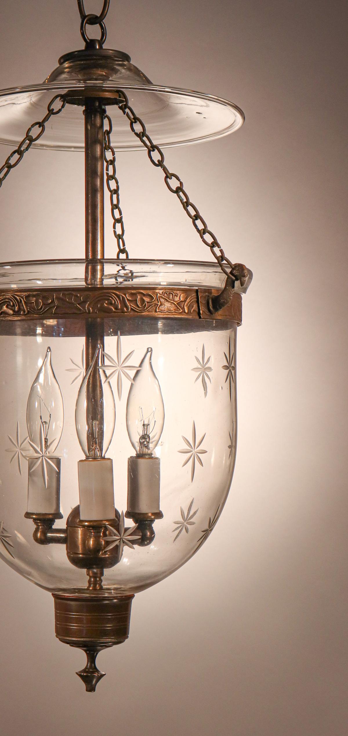 High Victorian Petite Bell Jar Lantern with Star Etching