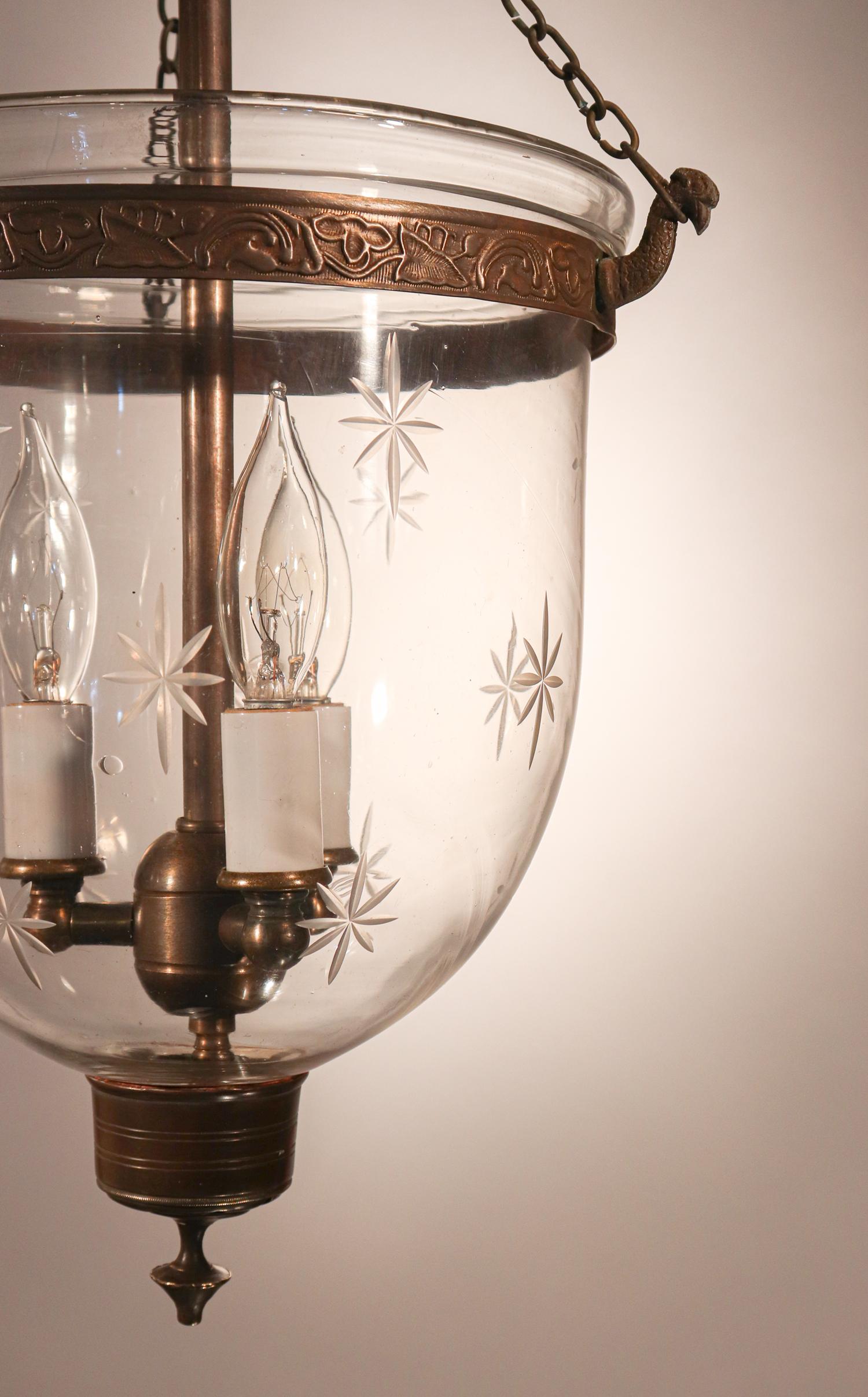 Etched Petite Bell Jar Lantern with Star Etching