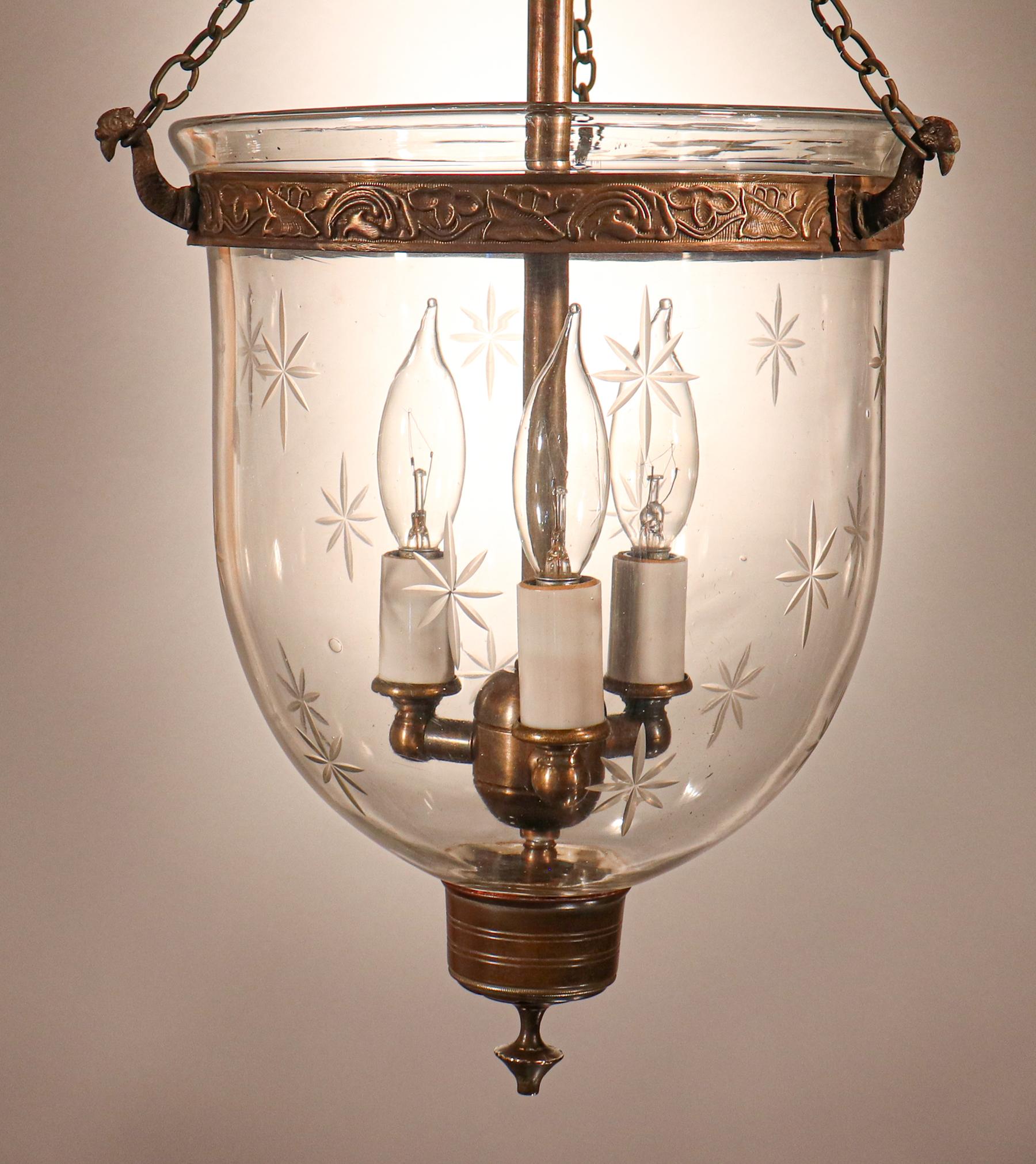 19th Century Petite Bell Jar Lantern with Star Etching