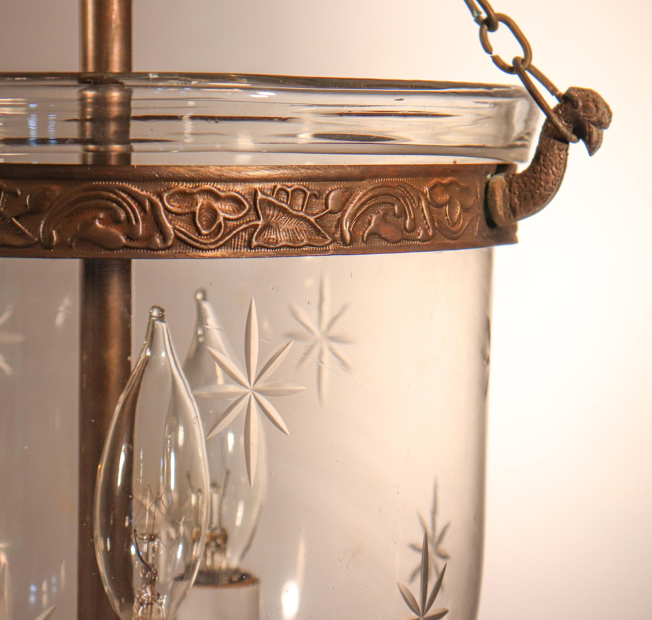 Brass Petite Bell Jar Lantern with Star Etching