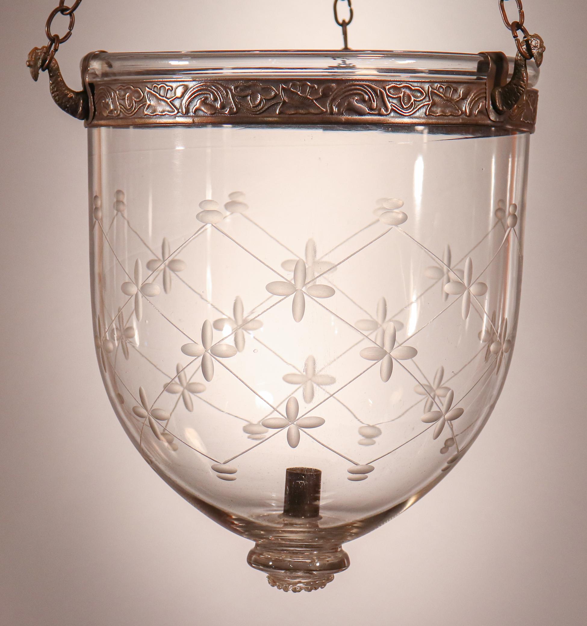 Petite Bell Jar Lantern with Trellis Etching 2